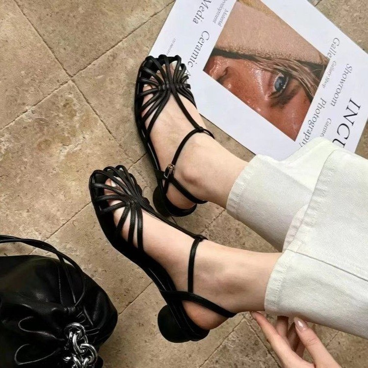 Vintage Fashion Outfit - Fransız Tarzı Vintage Dokuma Burunlu Sandaletler