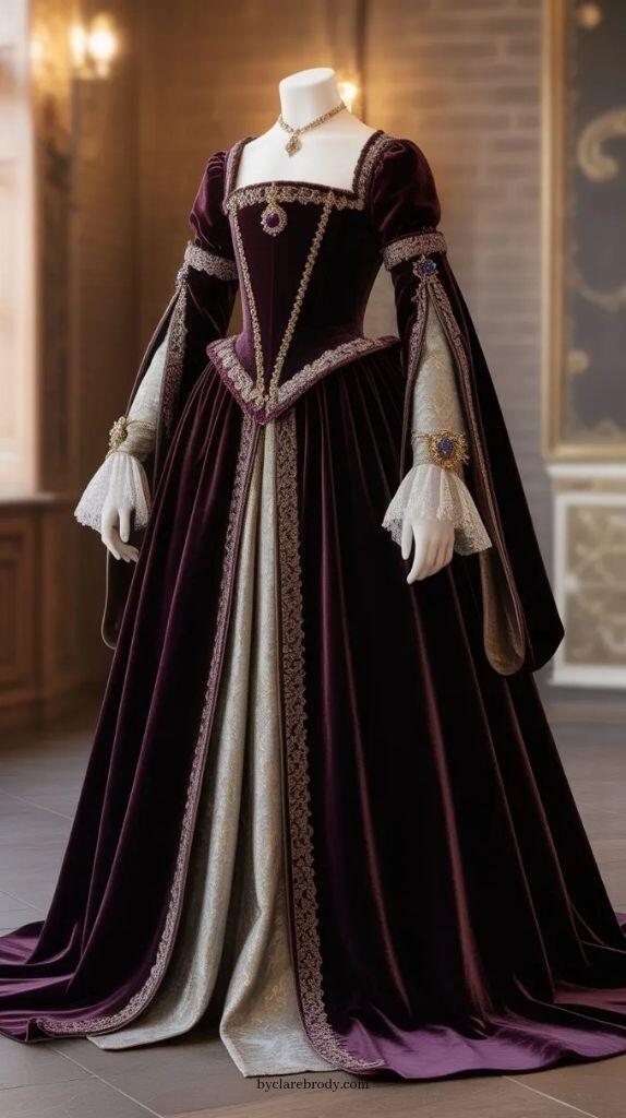 Vintage Victorian Fashion - Vintage Düşes Mor Balo Elbisesi Masquerade