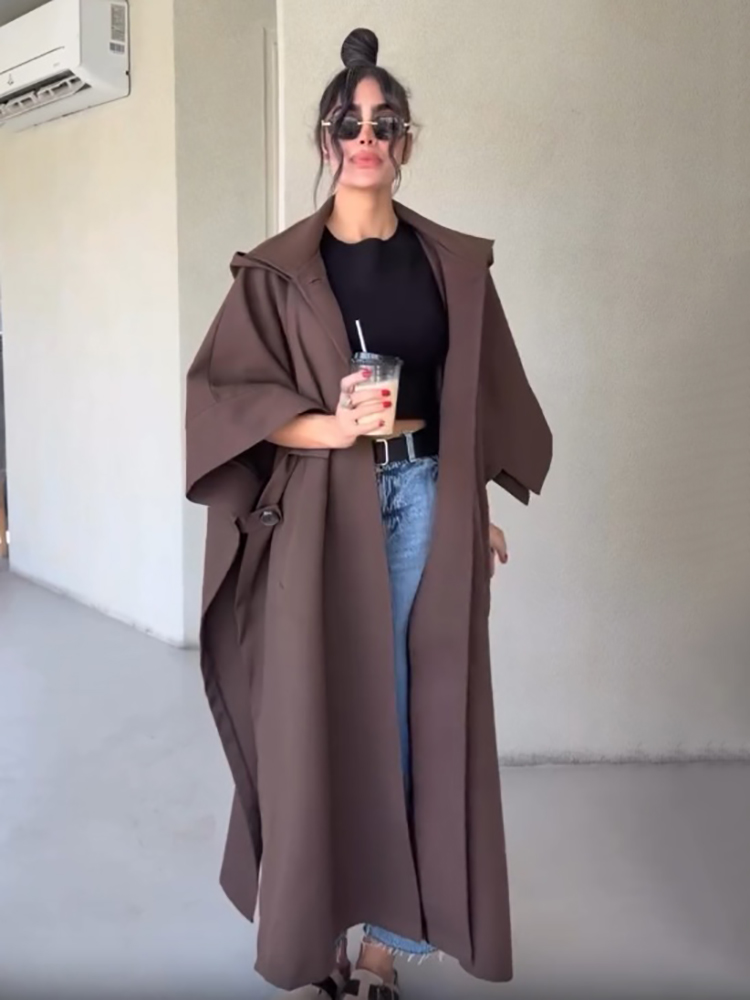 Moda Düz Renk Pelerin Tarzı Uz - Vintage Fashion Style Female incelemesi ve fiyatı